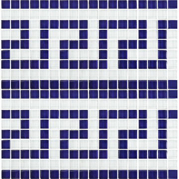 Blue White 5/8" x 5/8" Glass Pool Tile | GK858B23 | Greek Key Series