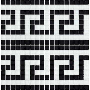 Black White 5/8" x 5/8" Glass Pool Tile | GK858K10 | Greek Key Series