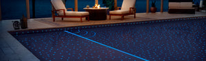 Glow in the dark glass tile in a swimming pool