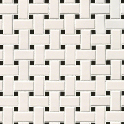 White and Black, Basketweave Mosaic | Porcelain Kitchen and Bath Tile