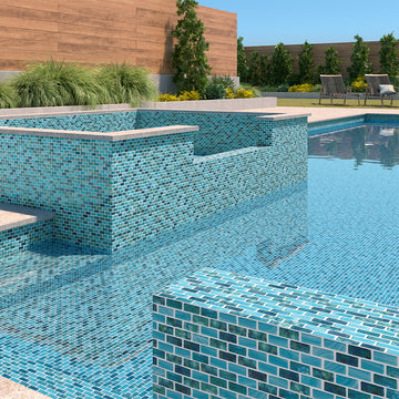 Glass Mosaic Pool | Sky, 1" x 2" Glass Tile | Vidrepur Nature Collection