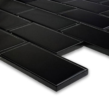 Artistry in Mosaics Black, 2" x 4" Glass Subway Tile | GS84896K3 | AquaBlu Mosaics