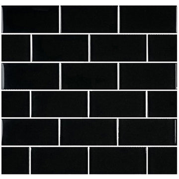 Artistry in Mosaics Black, 2" x 4" Glass Subway Tile | GS84896K3 | AquaBlu Mosaics