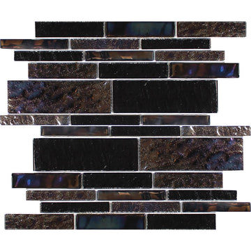 Treasure Series Black Mixed Linear Mosaic Tile | TASTREABLACKSTML | Tesoro Glass Tile