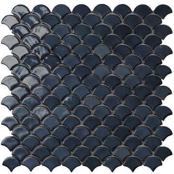 6005S Brushed Black Glass Fish Scale Mosaic Tile by Vidrepur