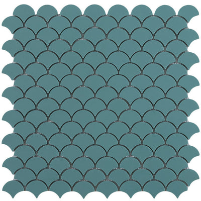 6107S Matte Green Glass Fish Scale Mosaic Tile by Vidrepur